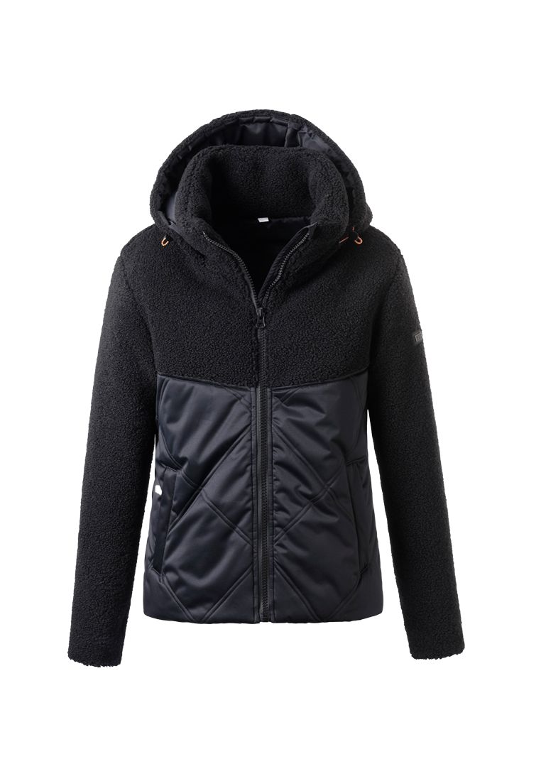 LPO Damen Materialmix Wattierte Steppjacke mit Webpelz