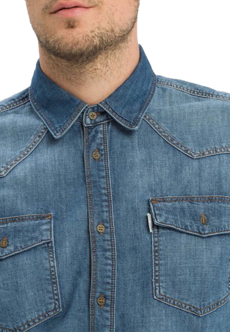 Cross Jeans Herren Jeanshemd mid blue A208-032