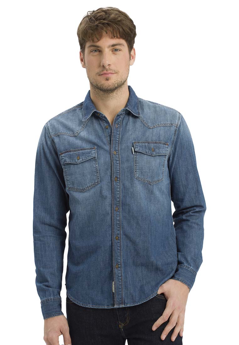 Cross Jeans Herren Jeanshemd mid blue A208-032
