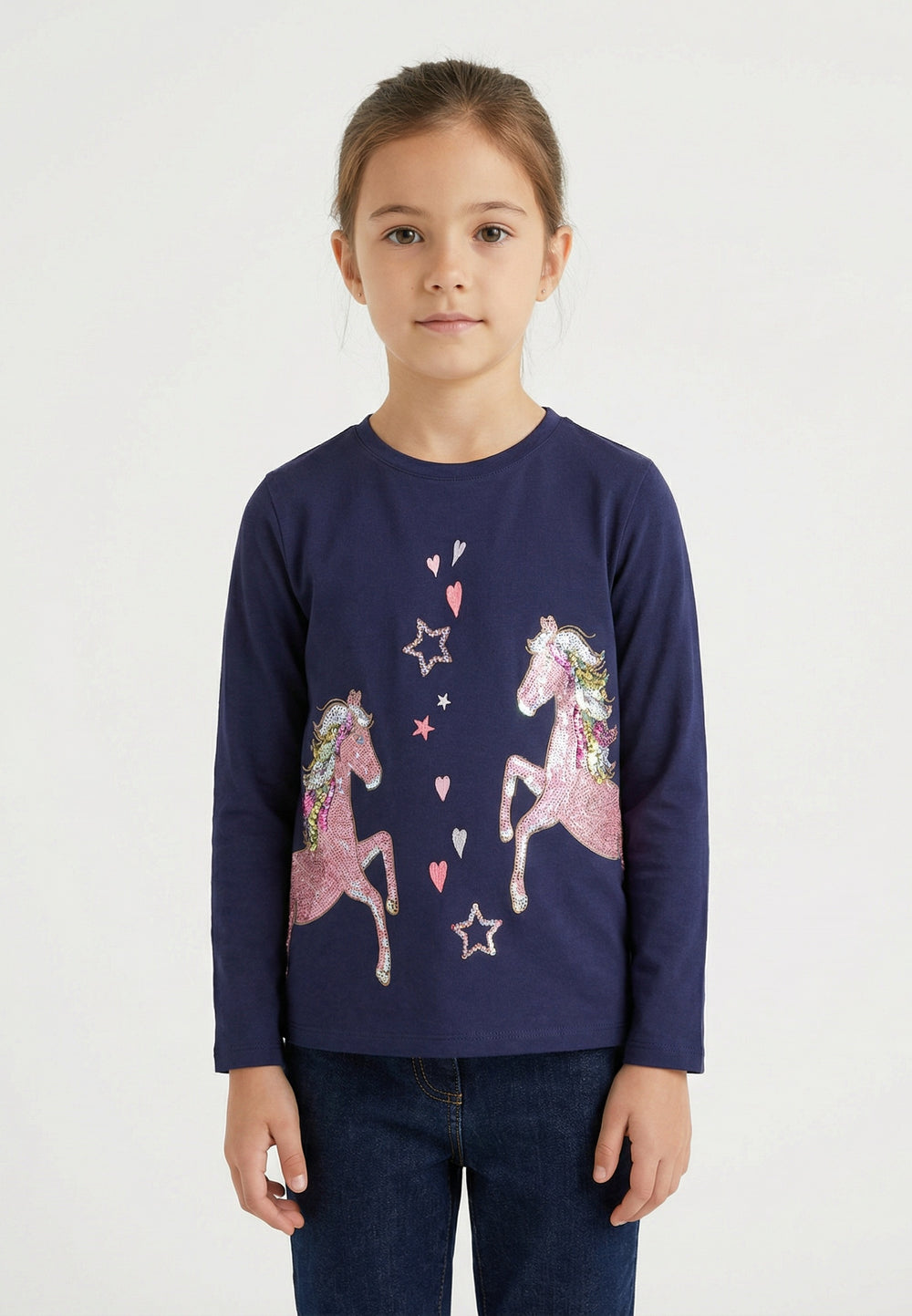 Salt and Pepper Mädchen Langarmshirt mit edler Pferde-Stickerei