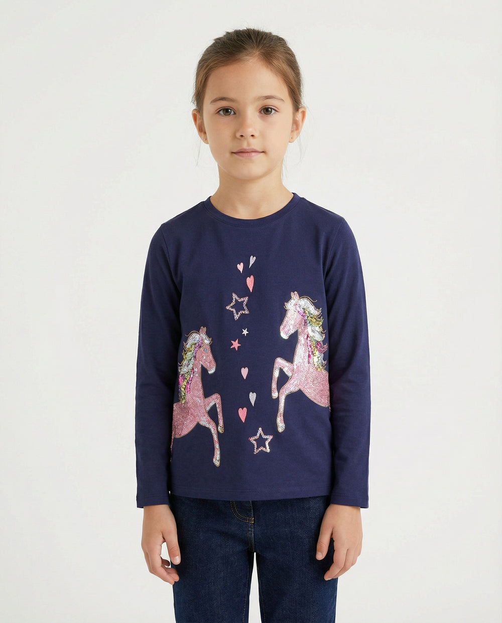 Salt and Pepper Mädchen Langarmshirt mit edler Pferde-Stickerei