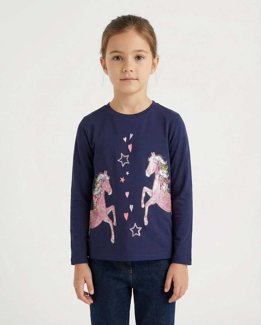 Salt and Pepper Mädchen Langarmshirt mit edler Pferde-Stickerei