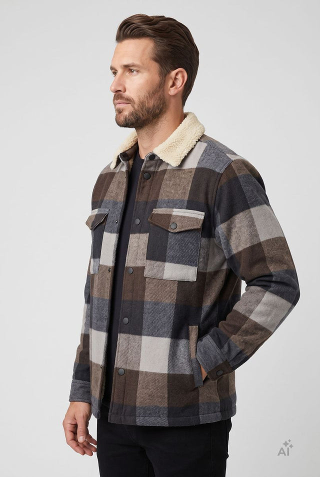 Ray Herren Flanelljacke mit Fellkragen