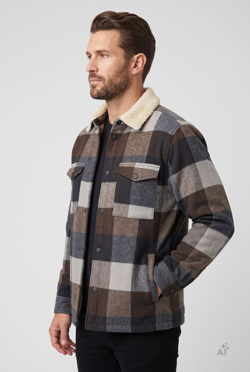 Ray Herren Flanelljacke mit Fellkragen
