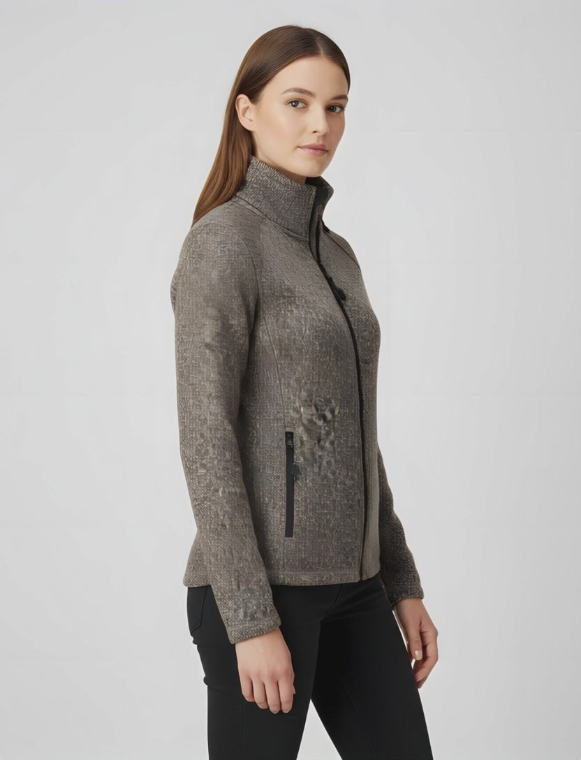 PO Damen Strickfleecejacke mit Allover-Print Lovis