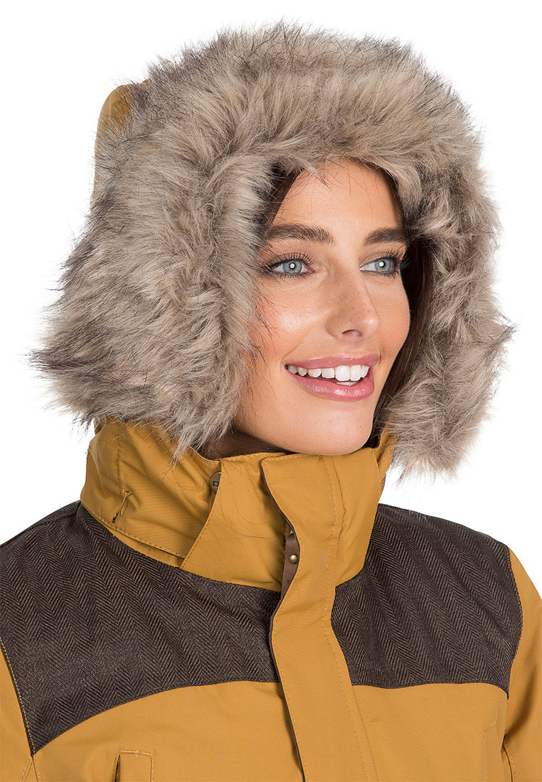 DLX Damen Wintermantel mit abnehmbarer Fellkapuze